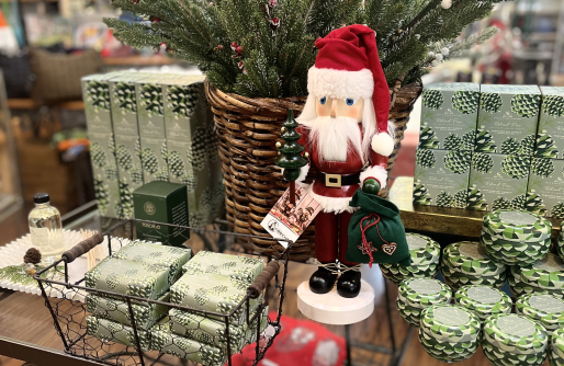 Christmas items on table. 